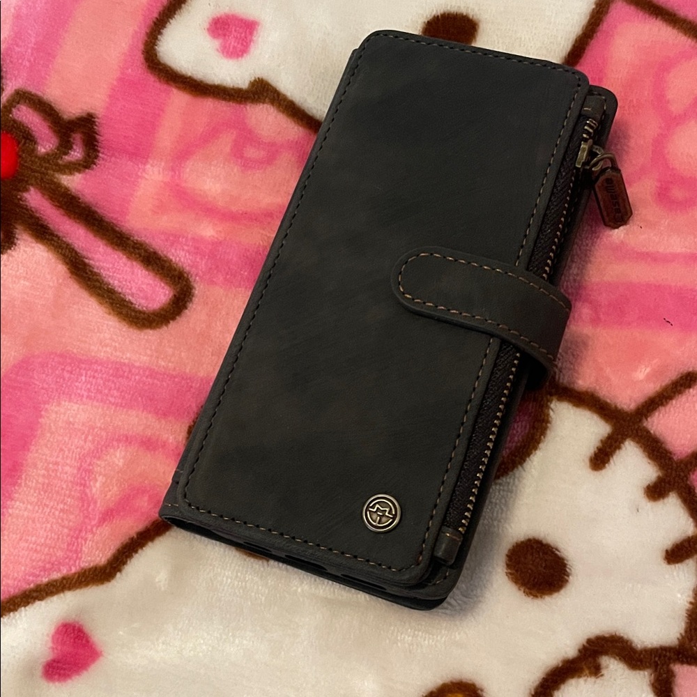 Men's Black Leather Wallet iPhone 12 case